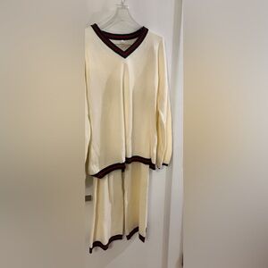 NWOT Vneck lounge set. Cream with red and green trim.